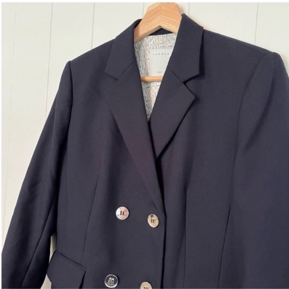 Sandro Blazer Sports Coat Suit Jacket Navy Blue Mirrored Buttons 38 - Picture 2 of 9
